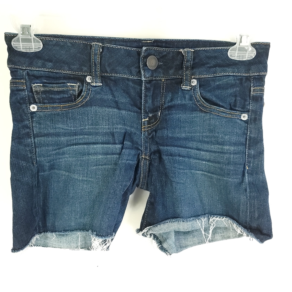 American Eagle Shorts Women's 0 Blue Denim Stretch Cut Off Distressed Destroyed